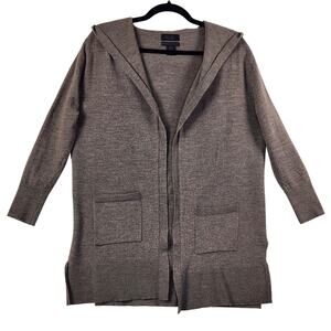 RACHEL Rachel Roy Hooded Cardigan Women M Brown Extra Fine Merino Wool EUC
